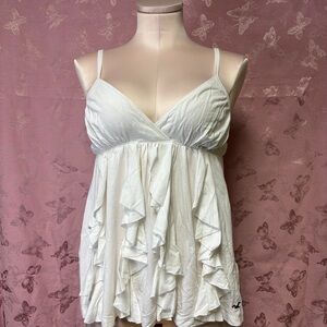 White Hollister Ruffled Spaghetti Strap Top